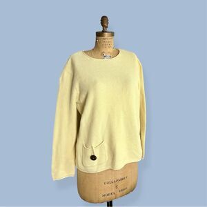 Vintage 90s Yellow Cotton Knit Artsy Buttoned Pocket Sweater